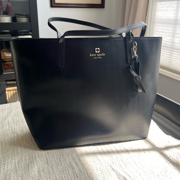 Kate Spade pink interior black leather tote - Picture 1 of 4